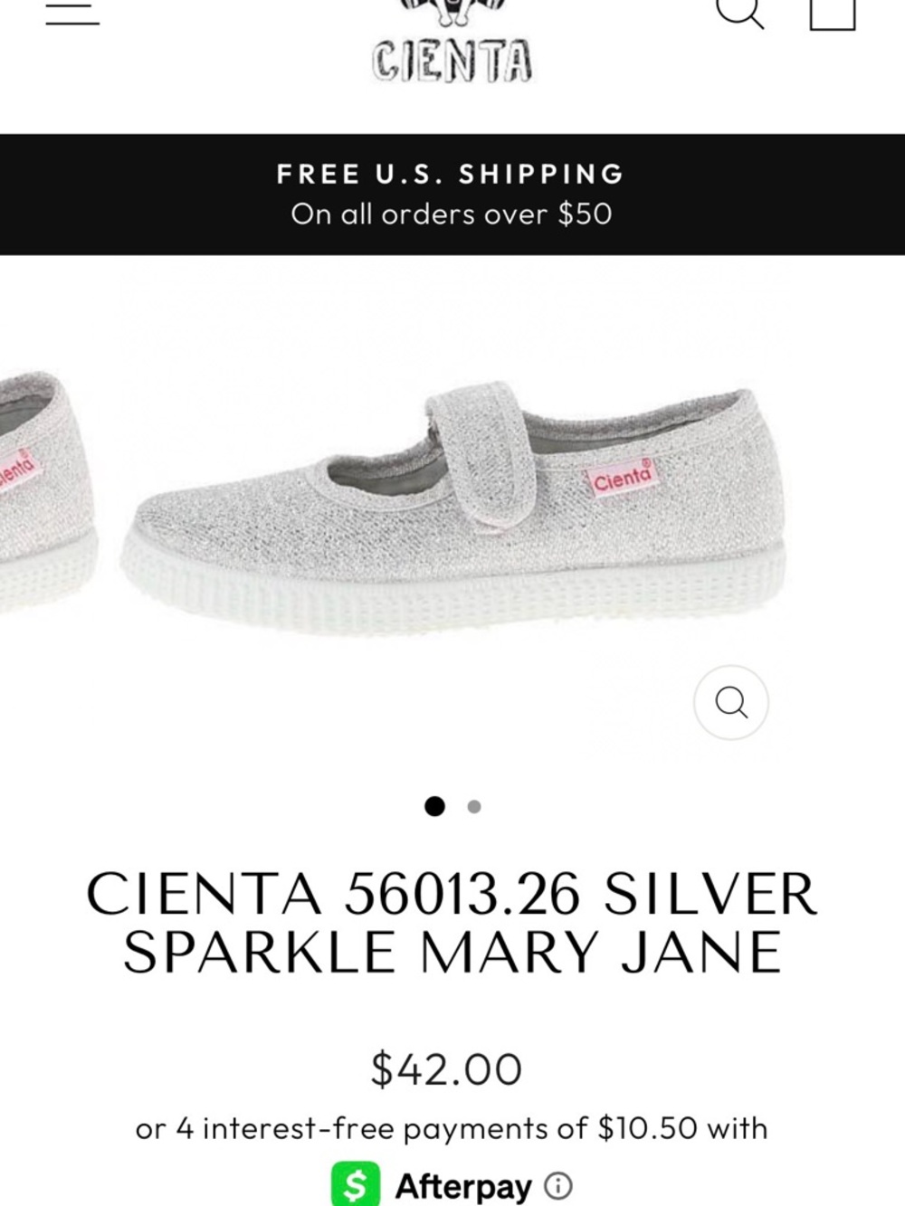 Cienta Mary Jane Shoes Silver Sparkle with Pink Logo
